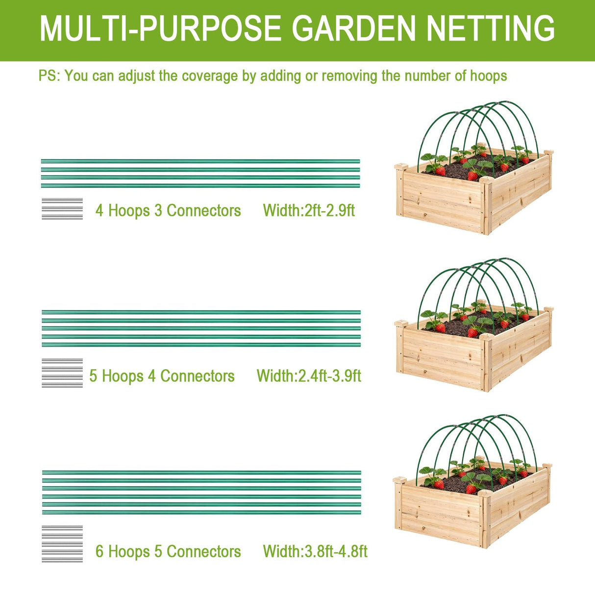 Garden Hoops for Raised Beds - Rust-Free Fiberglass Garden Hoops Support