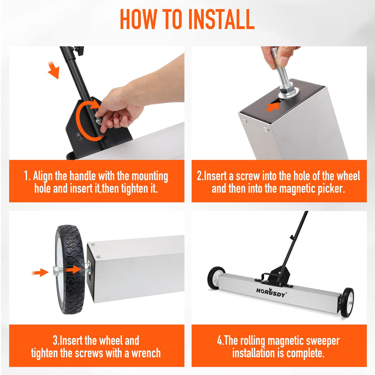 HORUSDY 36-Inch Rolling Magnetic Sweeper with Wheels | 40-Inch Telescoping Magnetic Pickup Tool | Adjustable Handle | 55-Pound Capacity Heavy-Duty Magnet to Pick Up Nails