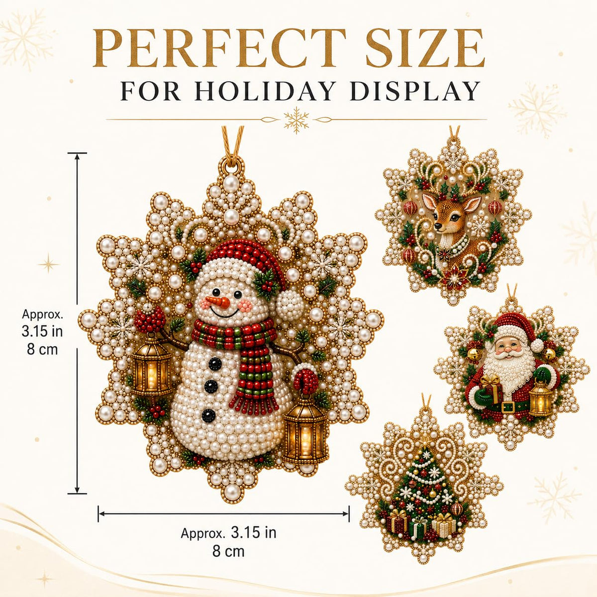6 Pcs Christmas Pearl Art Ornament Kits, DIY Gem Craft for Tree Decor