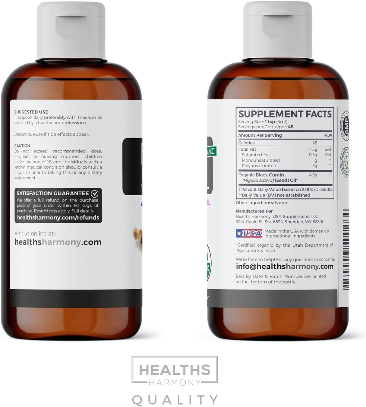 USDA Organic Black Cumin Seed Oil Liquid (8 fl oz) Premium Cold-Pressed Nigella Sativa Producing Pure - Antioxidant Supplement - Vegan, Gluten-Free, & Non-GMO (No Pills or Capsules)