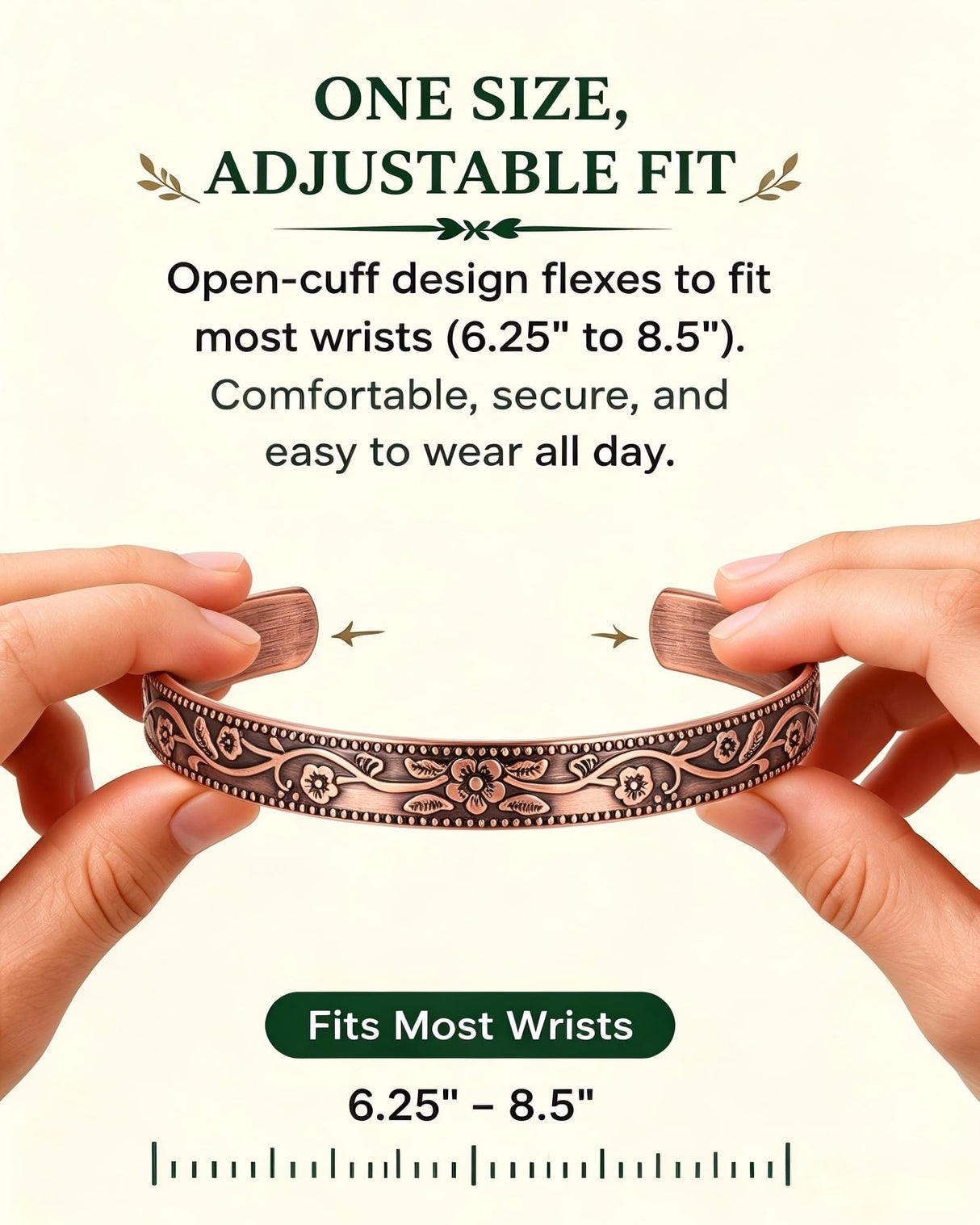 Fashtour Pure Copper Bracelet – Copper Bracelet for Men & Women – 100% Solid, Raw & Handmade Hammered Tibetan Cuff Bangle (Vintage Floral)