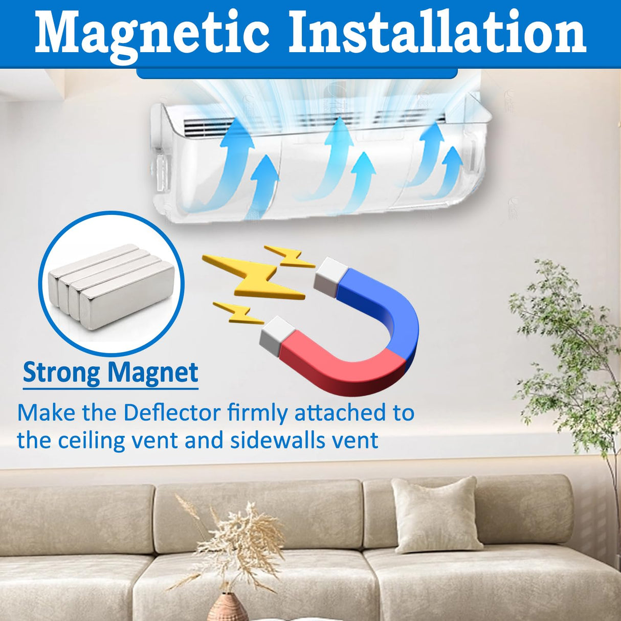 Binazon Heating & Air Vent Deflector for Vents, Sidewall, Ceiling, Floor Registers - Adjust Between 9"-14", Magnetic Vent Covers for Air Conditioning, Heat, AC, Floor, Under Furniture (3 Pack Clear)