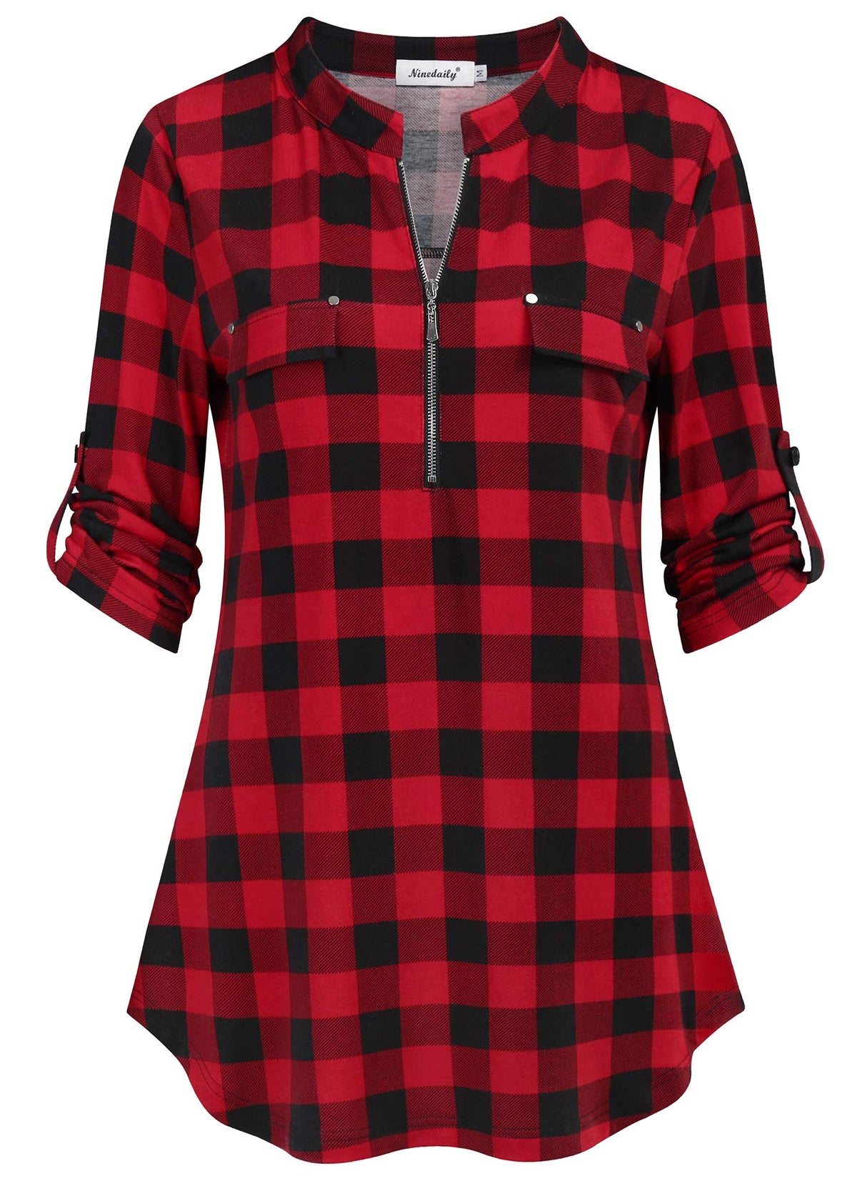 Ninedaily Plaid Shirts for Women,2025 Christmas Red and Black Plaid Ladies Tops Dressy 3/4 Sleeve Winter Holiday Casual Home New Years Eve Party Thanksgiving Outfits Loose Fitting Gifts Clothing, XXL