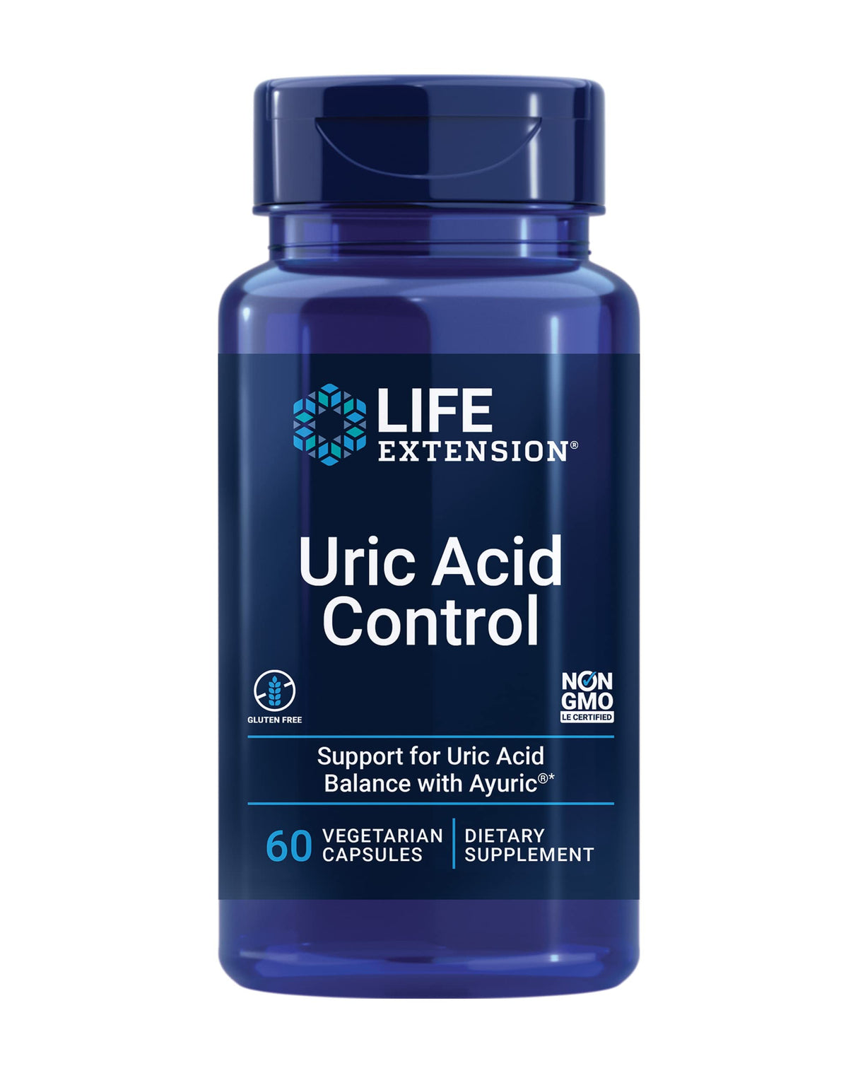 Life Extension Uric Acid Control, Promotes Healthy uric Acid Balance, Joint Health, discomfort Relief, Gluten Free, Non-GMO, Vegetarian, 60 Capsules