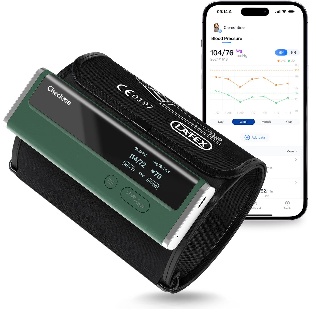 Checkme Blood Pressure Monitor for Home Use - Upper Arm Cuff, Bluetooth BP Machine, Accurate Readings in 30 sec, App Enabled for iOS & Android, Stores 50 BP Readings, FSA/HSA Eligible, Green