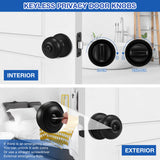 Plustool 8 Pack Matte Black Door Knobs, Privacy Door Knob with Lock, Interior Doorknobs with Round Ball, Keyless Door Lockset for Bedrooms Bathrooms