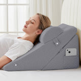 Sasttie Wedge Pillow for Headboard, Adjustable Bed Wedge Pillow Set with Orthopedic Memory Foam Neck Cushion – for Acid Reflux, Neck & Back Support, and Post-Surgery Recovery, Dark Grey