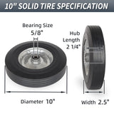 GICOOL 10" x 2.5" Flat Free Solid Rubber Tire with 5/8" Axle Bore Hole, 2 1/4" Hub, Replacement 4.10/3.50-4" for Hand Truck Dolly Trolley Garden Wagon Cart Generator, 2 Pack