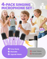 YLL Upgraded Mini Karaoke Machine with 4 Wireless Microphones Toy for Kids, Christmas Birthday Gifts for Girls Boys, Portable Party Bluetooth Speaker for 3, 4, 5, 6, 7, 8, 9, 10+ Year Old (Purple)
