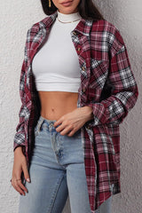 CHYRII Womens Button Down Flannel Shirts Long Sleeve Plaid Shacket Business Casual Blouse Tops 7157-Christmas Red L