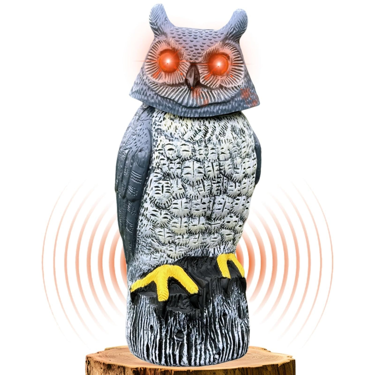 Ugold Solar Powered Garden Owl with Motion Detection, Rotating Head, Realistic Hoots and Silent Mode, Outdoor Statue and Sculpture, Owl Decoration for Home, Garden, Patio and Lawn