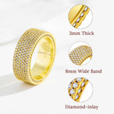 VISDIV Gold Wedding Rings for Women 925 Sterling Silver 14k Gold Plated Promise Engagement Non Tarnish Bands Rings CZ Simulated Diamond Chunky Eternity Statement Wide Rings for Her