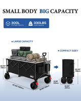 47" Collapsible Wagon Cart Foldable 300L Capacity Compact Folded Size
