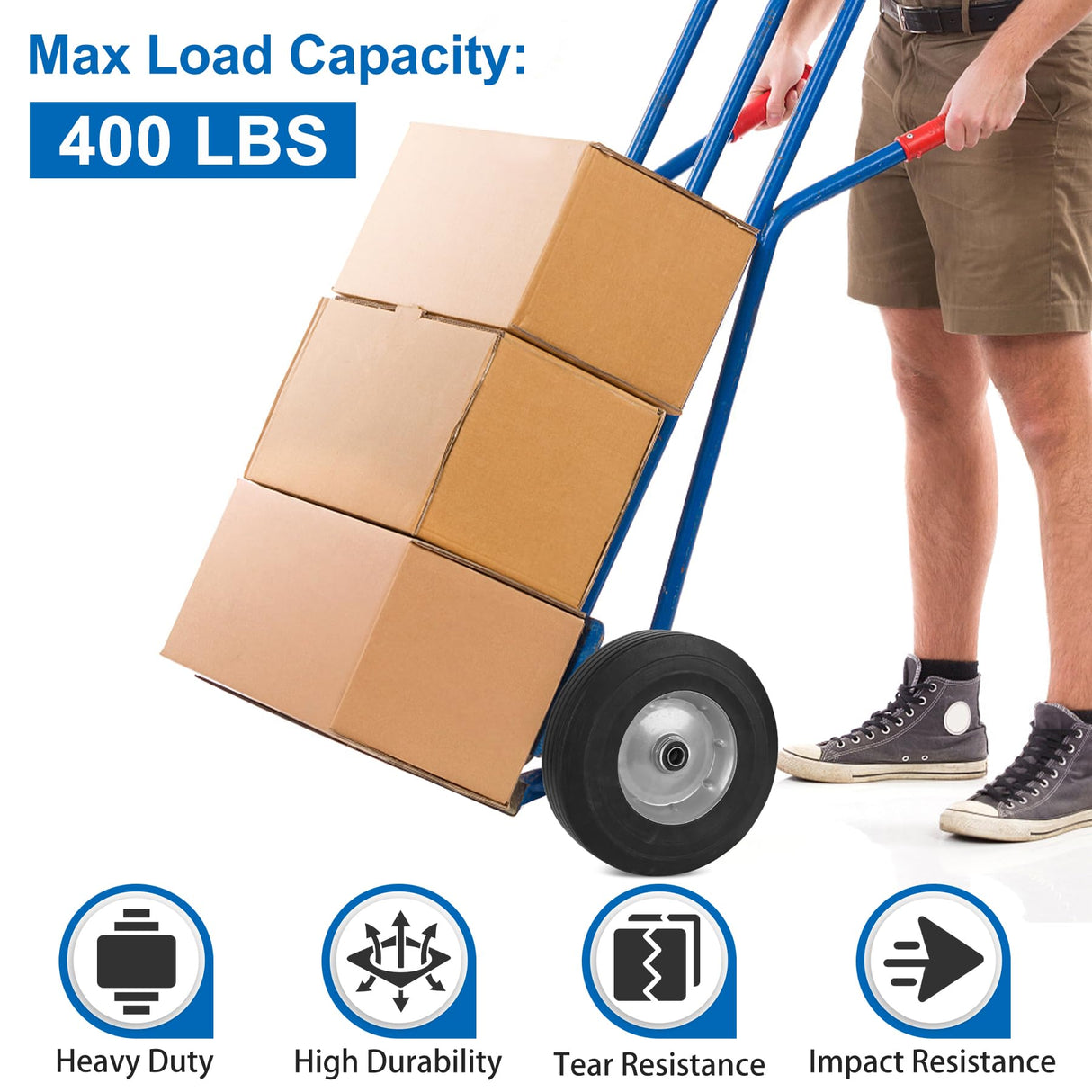 phepetroll 10" x 2.5" Flat Free Solid Rubber Tires 10 Inch Hand Truck Solid Wheels Replacement with 5/8" Axles, 8 Spacers 4 Pins for Hand Trucks, Wheelbarrows, Dolly Trolleies, 2 Packs