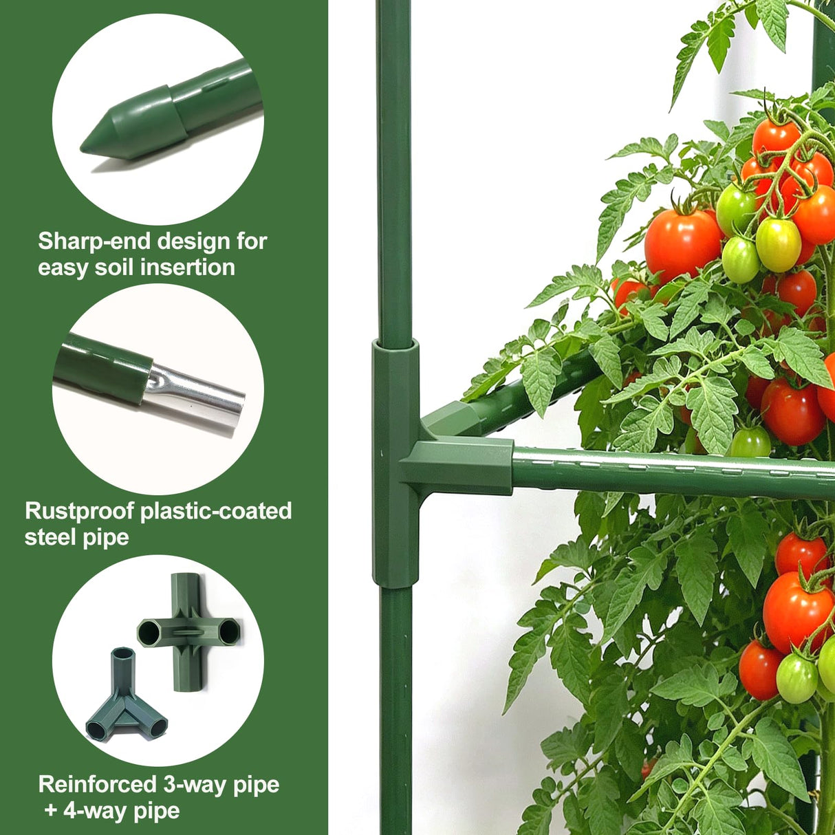 Wikdey Tomato Cages for Garden&Pots, 2 Pack 50" Plant Support Trellis for Tomatoes, Cucumbers, Beans | Heavy-Duty Steel with Rust-Proof Coating | Garden Stakes for Outdoor Indoor Plants