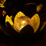 Huaxu Garden Solar Light Outdoor, Amber Crackle Globe Glass Lotus Decoration, Waterproof Gray Metal LED Flower Lights for Patio,Lawn,Walkway,Tabletop,Ground…