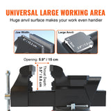 VEVOR Bench Vise, 6-inch Jaw Width 5.9-inch Jaw Opening, 360-Degree Swivel Locking Base Multipurpose Vise w/Anvil, Heavy Duty Ductile Iron Workbench Vise w/Bolts & Nuts, for Drilling, Pipe Cutting