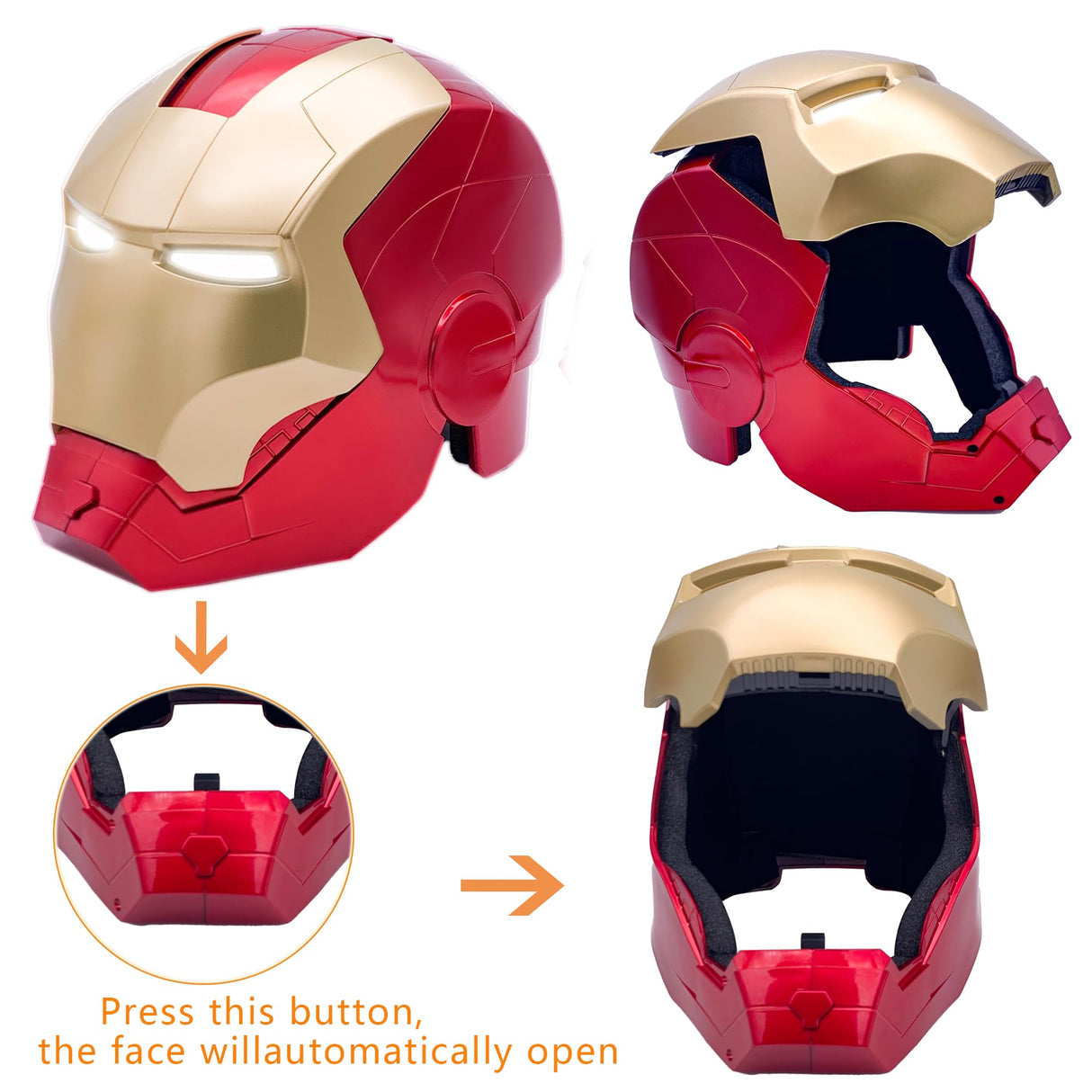 Open/Close Wearable Helmet with Eyes Glowing for Kids and Teens Mask Costume and Role-Play Dress Up, Ideal for Birthdays, Christmas, Halloween(Child Size)