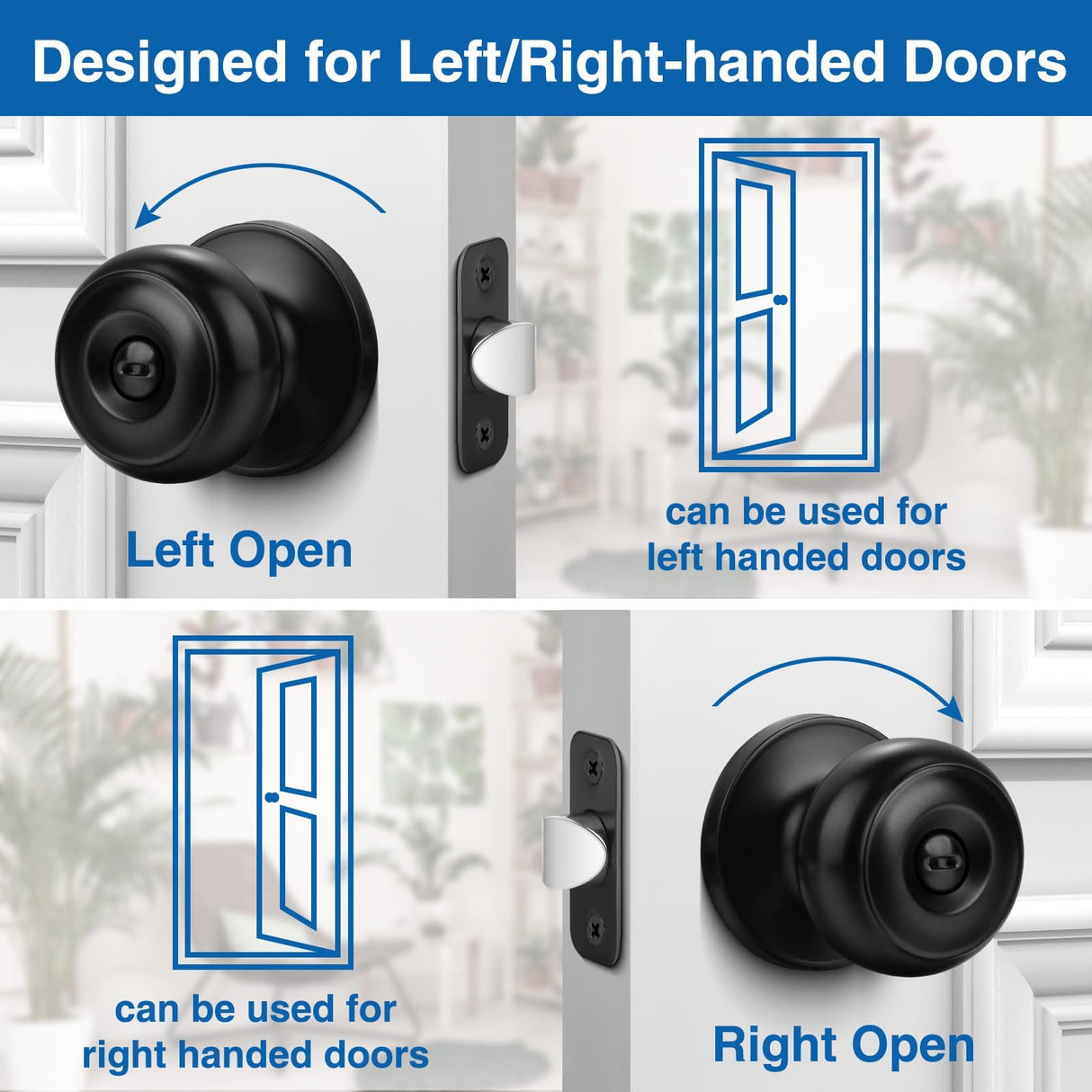 Sopoby Privacy Door Knob, 10 Pack Matte Black Round Keyless Doorknobs Interior/Exterior Lockset, Privacy Locking Door Knobs for Bedroom/Bathroom, Black Modern Design Door Hardware