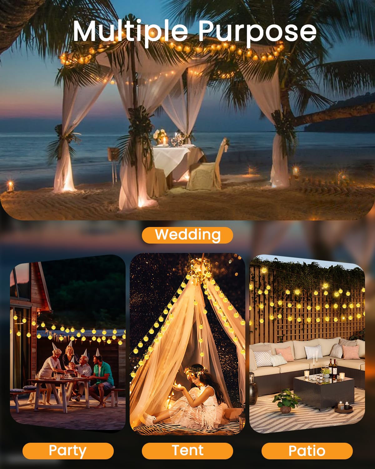 2-Pack 64FT 100 LED Crystal Globe Solar Christmas String Lights Outdoor, Waterproof Solar Lights for Outside, 8 Lighting Modes Christmas Decorations for Garden Yard Porch Wedding Patio(Warm White)