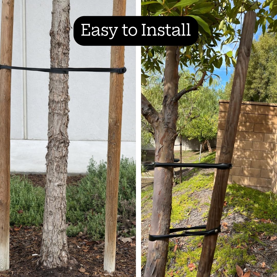 MONARCA SUPPLIES Tree Ties with Complimentary Nail, 32 Inch Black Heavy Duty Ties for Plant Support and Landscaping, 10 Pack