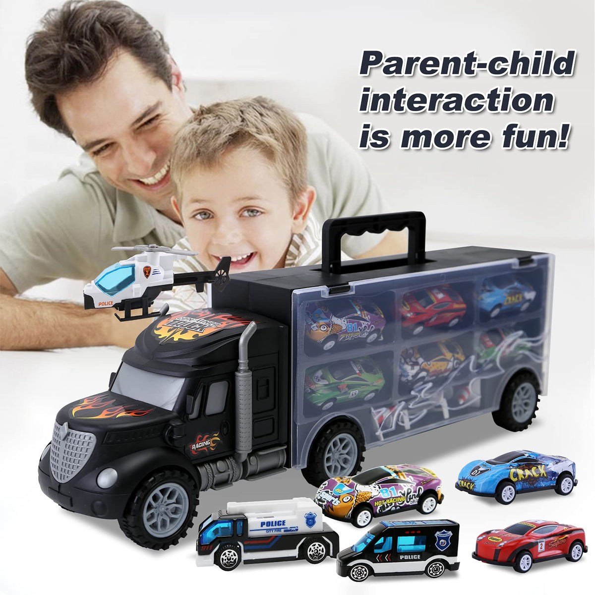 Toddler Toys for 3-4 Year Old Boys,Large Transport Cars Carrier Set Truck Toys with 12 Die cast Vehicles Truck Toys Cars,Ideal Christmas Easter Gifts Toys for Kids Age 3-7