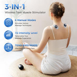 KingPavonini Wireless TENS Unit, Muscle Stimulator for Pain Relief, Portable Rechargable TENS EMS Machine, LED Screen, Remote, Dual Channel 6 Modes 16 Intensity Massager, Charging Case (4 Pads)