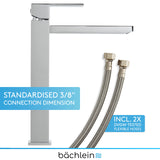 Bächlein High Faucet for Bathroom [Angular - Chrome] - Extra High Tap with 215mm Spout Height for Countertop Washbasin, Washbasin Water Tap High Spout