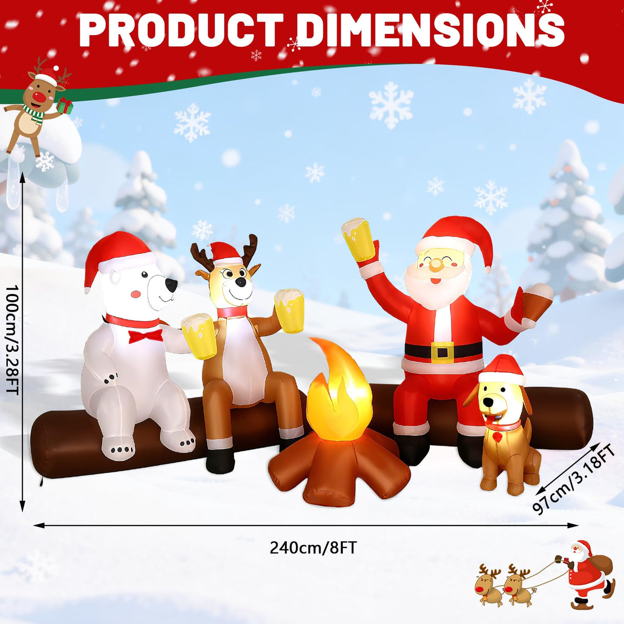 Alupssuc 8FT Christmas Inflatable Outdoor Decoration with Built-in LEDs Lights, Blow-Up Santa Claus, Bear and Deer Keeping Warm for Outside/Indoor Xmas for Yard, Garden, Lawn, Party, Holiday Decor