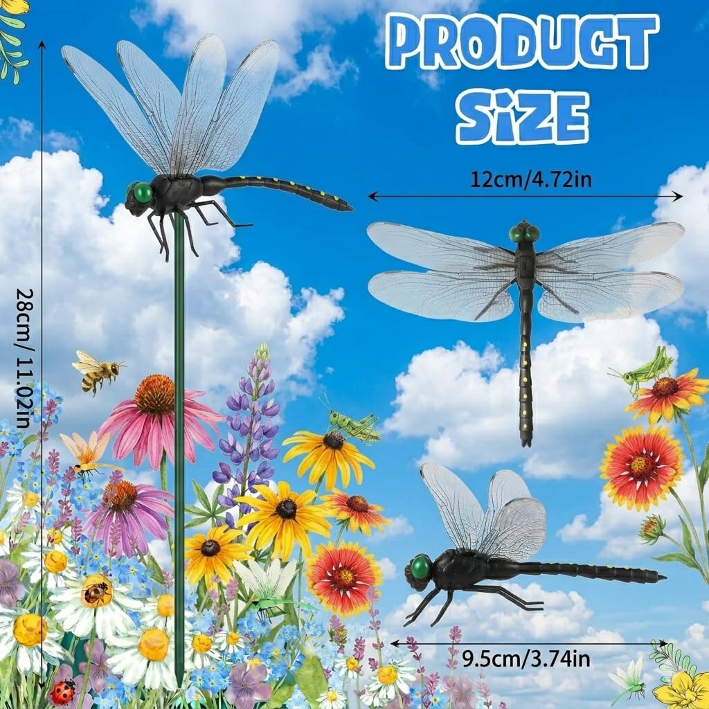 IANMINJ 20 Pcs Black Dragonfly Decorative Stakes, Dragonfly Clip,Fake Dragonflies, Humming Bird Stakes Fake, Plastics Dragonfly for Hat Indoor Outdoor Yard Balcony Plant Flower Pot Decor