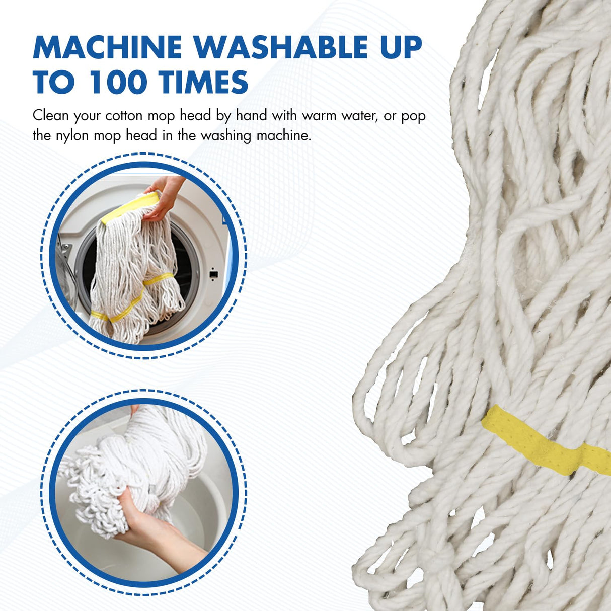 KULED Heavy Duty Industrial Mop, Commercial Cotton Mop with 59 Inch Handle, Looped-End String Wet Mops with 2 Heads for Floor Cleaning, Workshop, Warehouse, Home and Garage