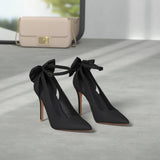 PiePieBuy Women's Pointed Toe High Heels Ankle Strap D'Orsay Pumps Shoes Bow Wedding Bowtie Back Dress Sandals