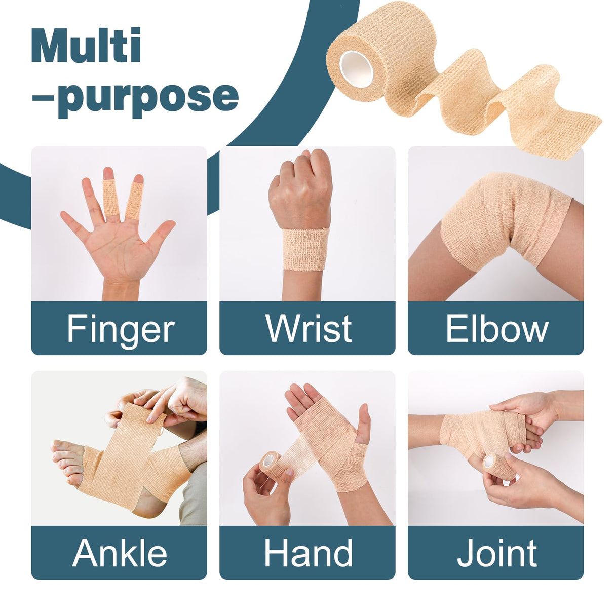 AZEN 40 Pack Self Adhesive Bandage Wrap, 2" X 5 Yards Elastic Cohesive Bandage Wrap, Skin Color Athletic Tape, Vet Wrap, Ankle Tape, Tattoo Grip Tape Wrap