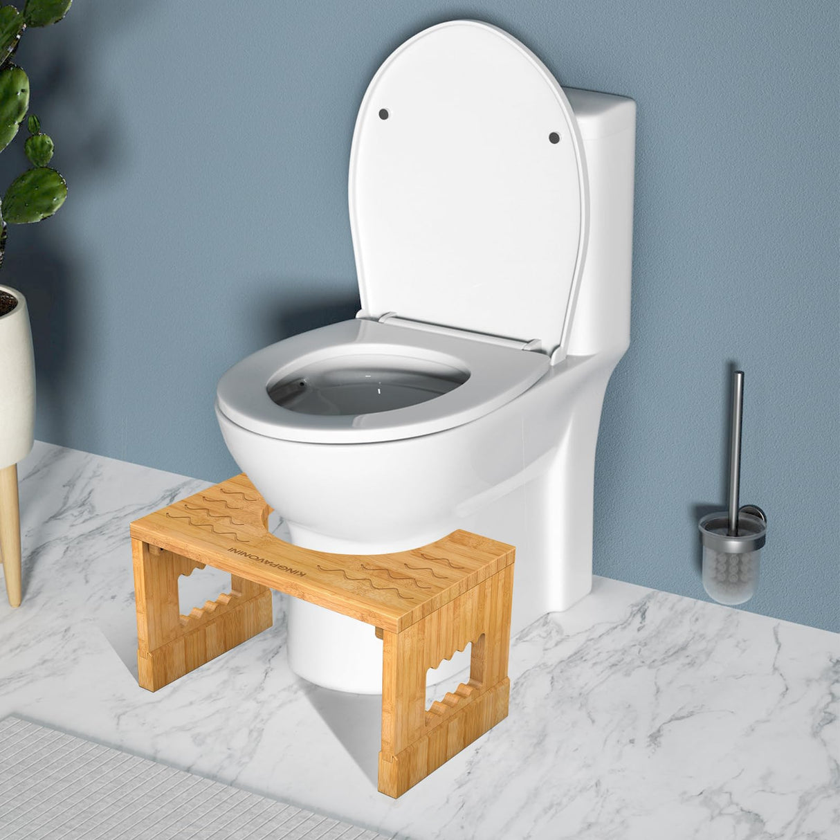 KingPavonini Bamboo Toilet Stool Squat 7in & 9in Heights Adjustable, Foldable Poop Stool for Adult, Potty Stool for Bathroom with Non-Slip Grooves Portable, Space-Saving, 400 lbs Capacity