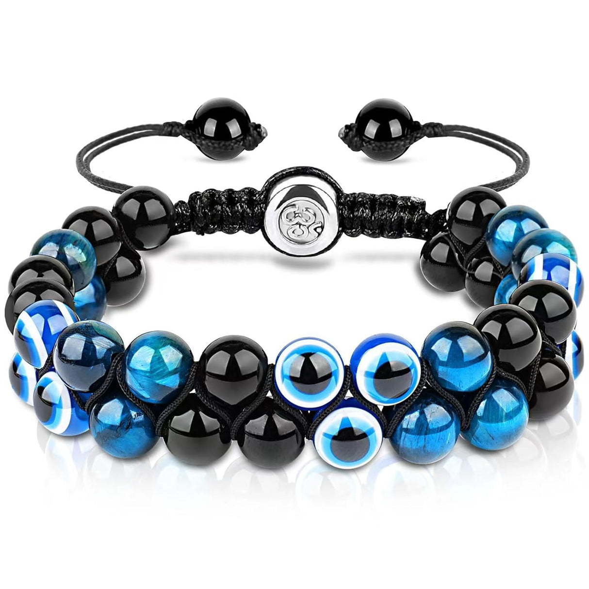 Evil Eye Bracelets for Men Women - Triple Protection Bracelet - Tiger Eye and Black Obsidian Chakra Energy Healing Bracelet - 8mm Beads Good Luck Prosperity and Happiness Crystal Jewelry Stone