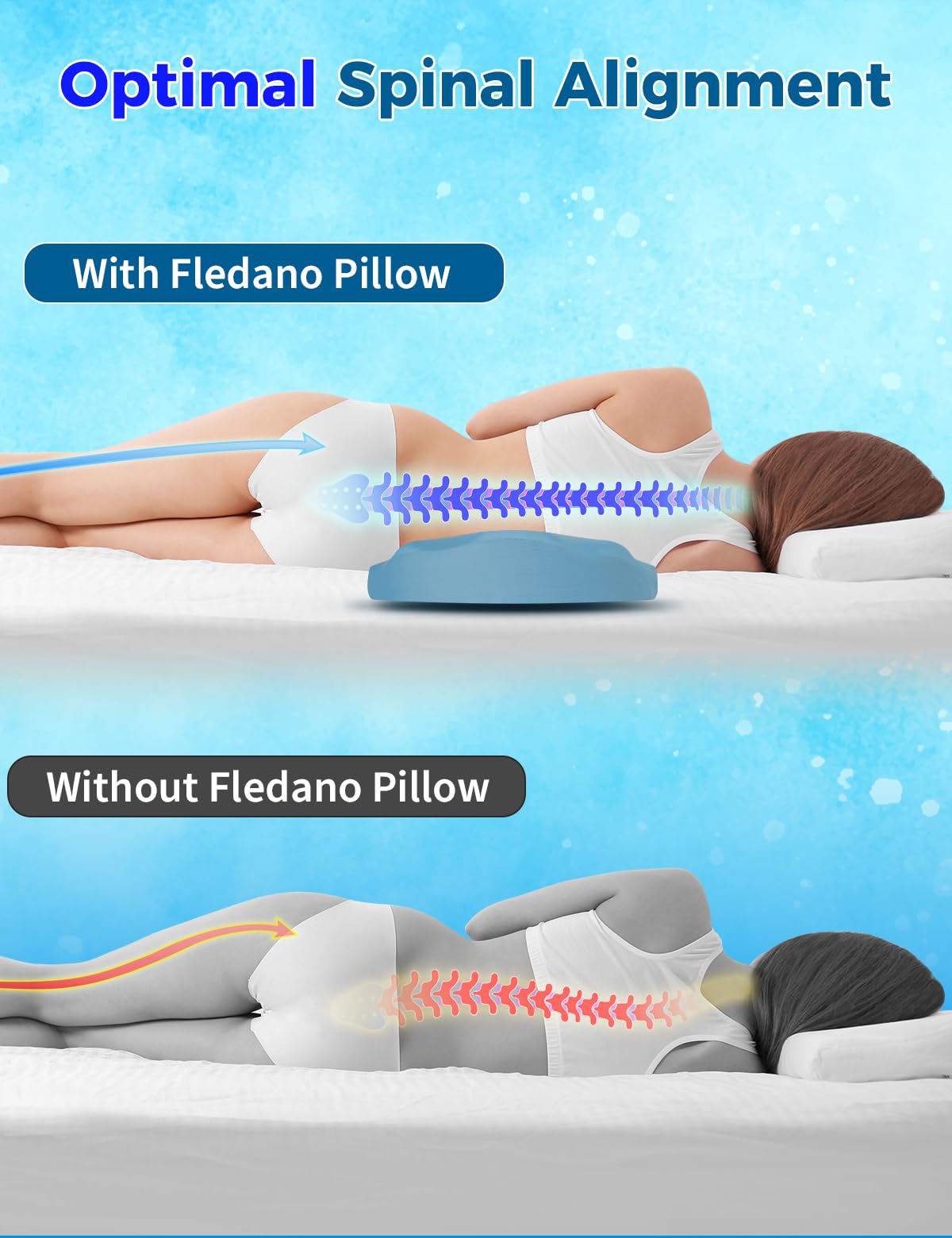Lower Back Pain Relief Pillow for Sleeping Memory Foam Lumbar Support Pillow for Side Back Sleepers - Ergonomic Cooling Waist Pillow - Back Pain Relief Wedge Cushion Bolster Pillow for Bed, Car, Sofa