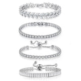YOYUNLUO 4 Pcs Tennis Bracelet Set Silver Plated Marquise Cubic Zirconia CZ Diamond Dainty Adjustable Silver Bracelets for Women Brides Stackable Fashion Jewelry Wedding Prom Gift, 6.5 inch