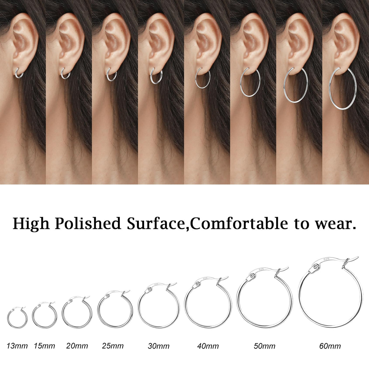 3 Pairs Sterling Silver Hoop Earrings Small Hoops for Women 15/20/25mm