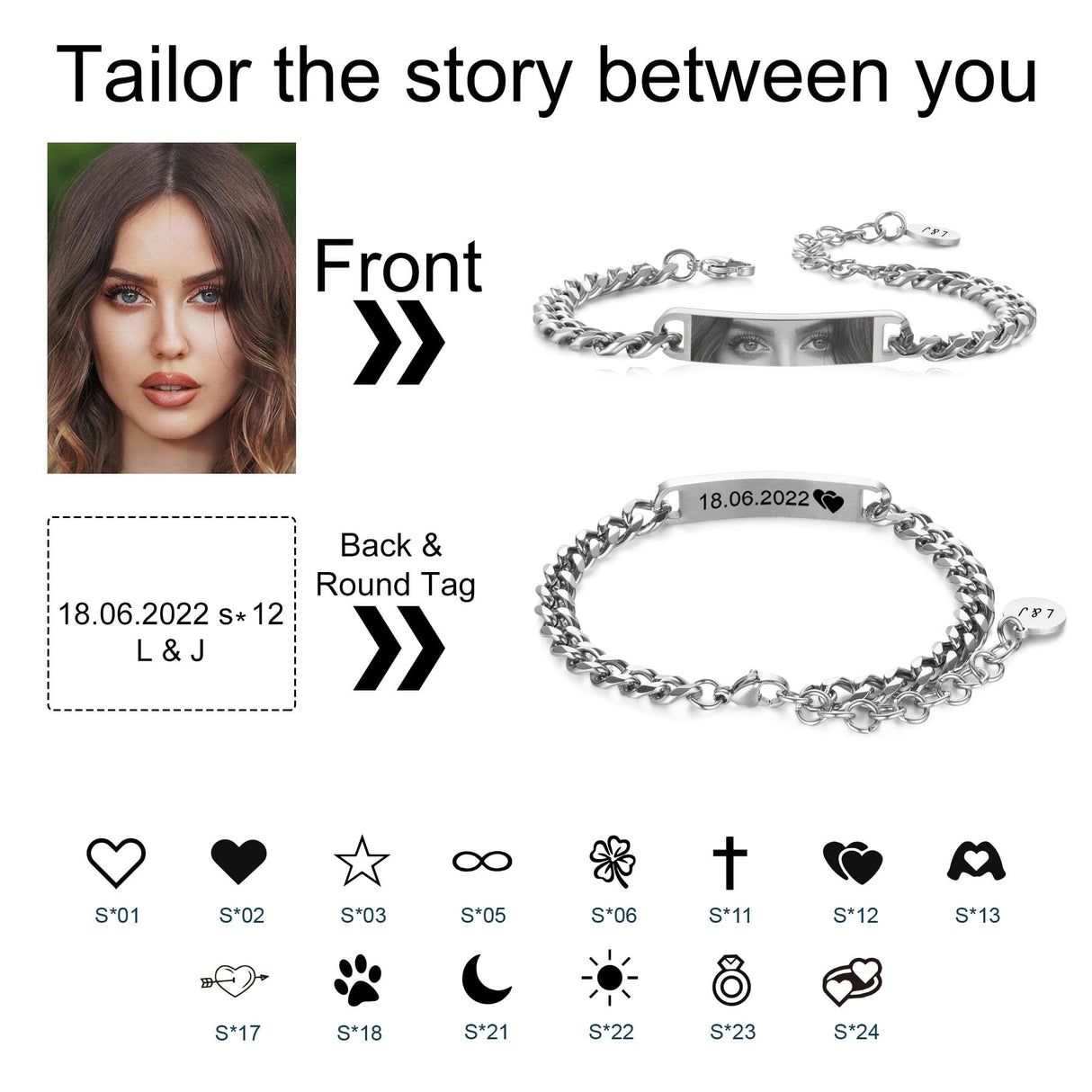 MeMeDIY Custom Eye Photo Bracelet for Men Adjustable Stainless Steel Bracelets with Photo/Name/Text Engraving Personalized Gifts for Husband Boyfriend Couple Anniversary - Silver