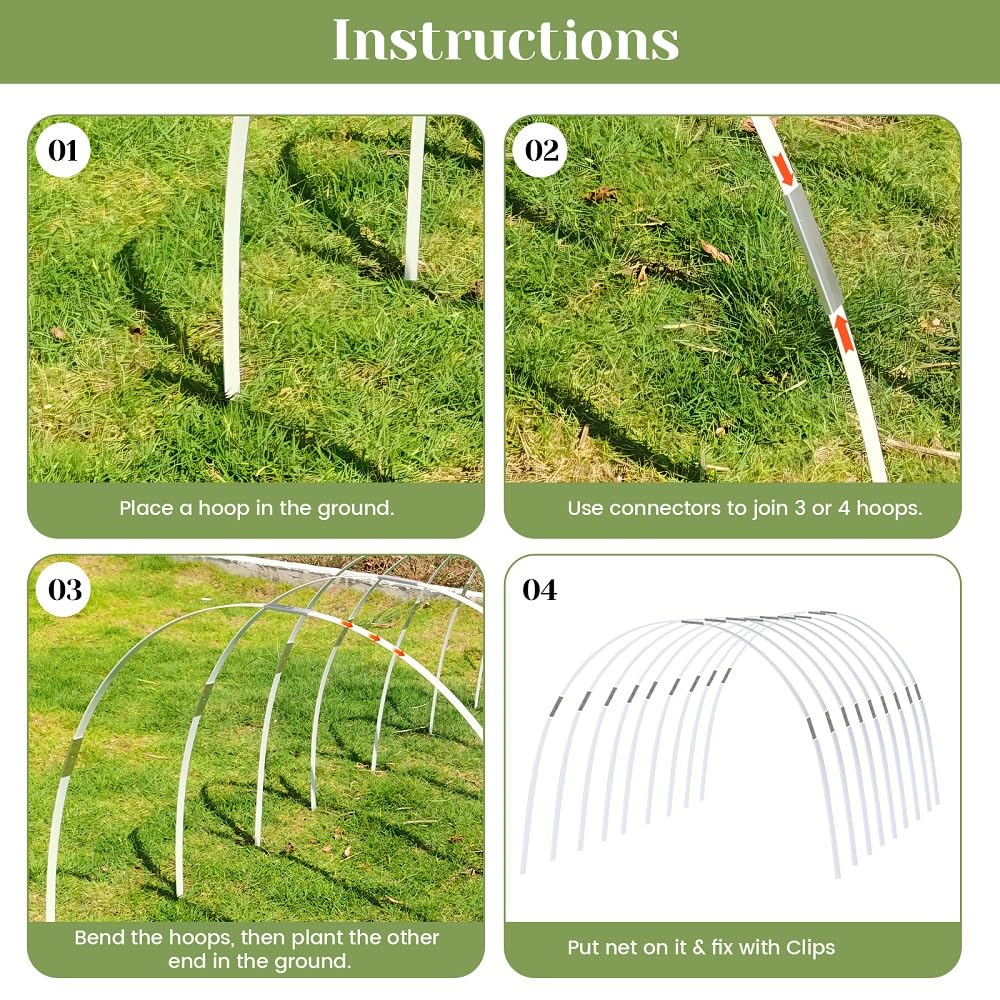Sunwuk Greenhouse Hoops 20pcs, Garden Hoops for 1-3.5ft Wide Raised Bed, 5 Sets of 5.6ft Long Super Bendable Fiberglass Support Frame, Small Garden Tunnel for Row Cover (S Size)