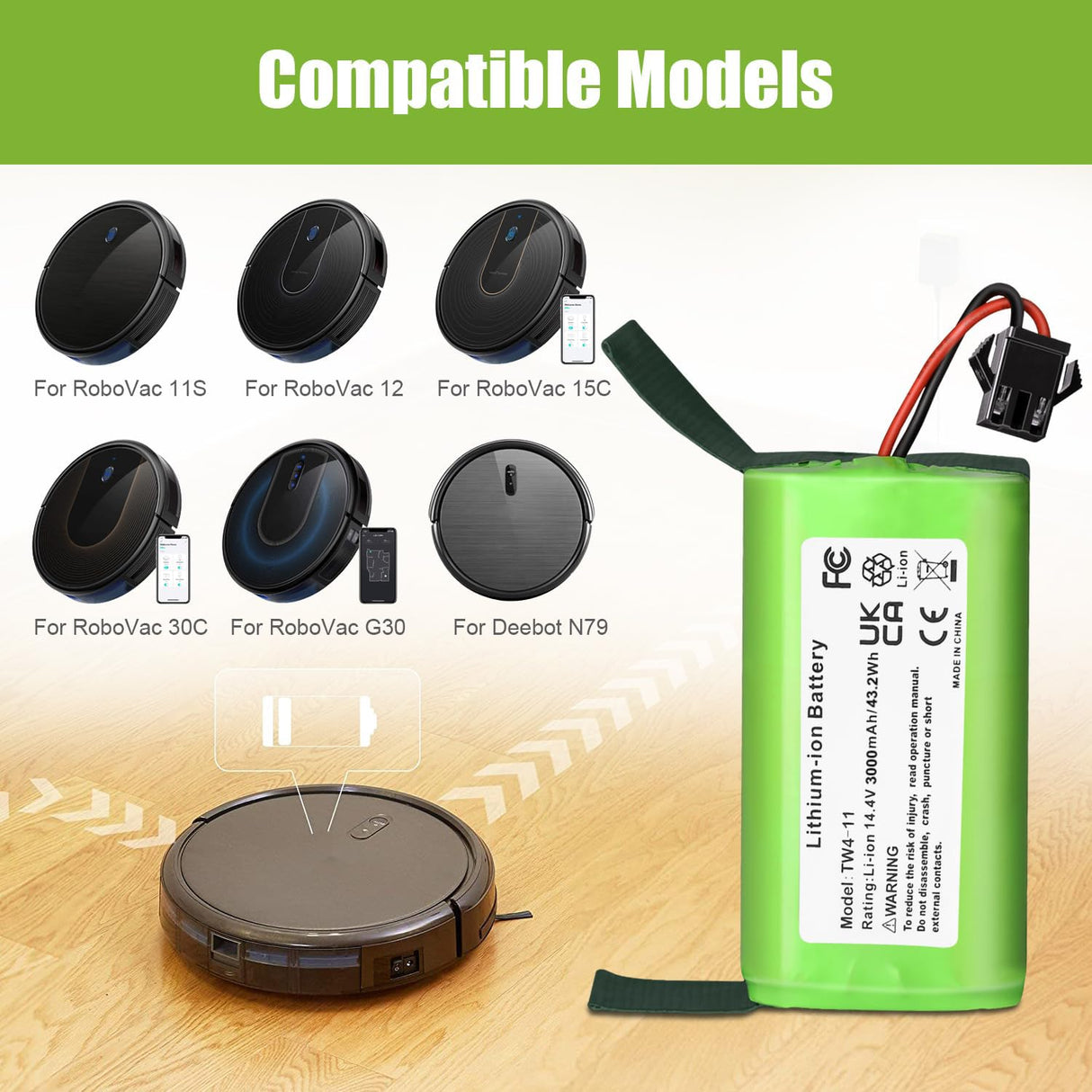 KUNLUN Battery Replacement for Eufy RoboVac 11 11C 11S 12 15C, 15C MAX, 25C 30 30C G10 Hybrid, G20 G30 G32 pro, G40 Hybrid & for Ecovacs Deebot N79 N79S DN622 Robot Vacuum Batteries 14.4V