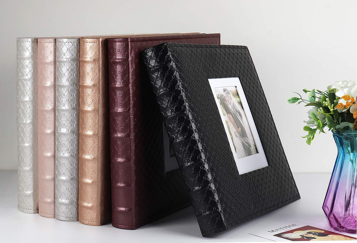 RECUTMS Photo Album for 4x6 Pictures 600 Pockets Black Inner Page Button Grain Leather Cover of Large Capacity Pictures Album Book Birthday Christmas Wedding Anniversary Memory (Black)