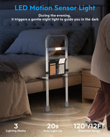 Bed Rails Elderly Adults Safety: Side Assist Grab Bar Handrails for Seniors with Motion Sensor LED Light Pouch - Adjustable Bed Cane Portable Handle Bedside Railing - Fits Twin Full Queen King Grey