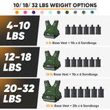 APEXUP Adjustable Weighted Vest, 4-10lb/12-18lb/20-32lb Vest with 6 Ironsand Weights and Large Pocket, Weight Vest for Men Women Strength Training, Running, Walking (12-18lb, Green)