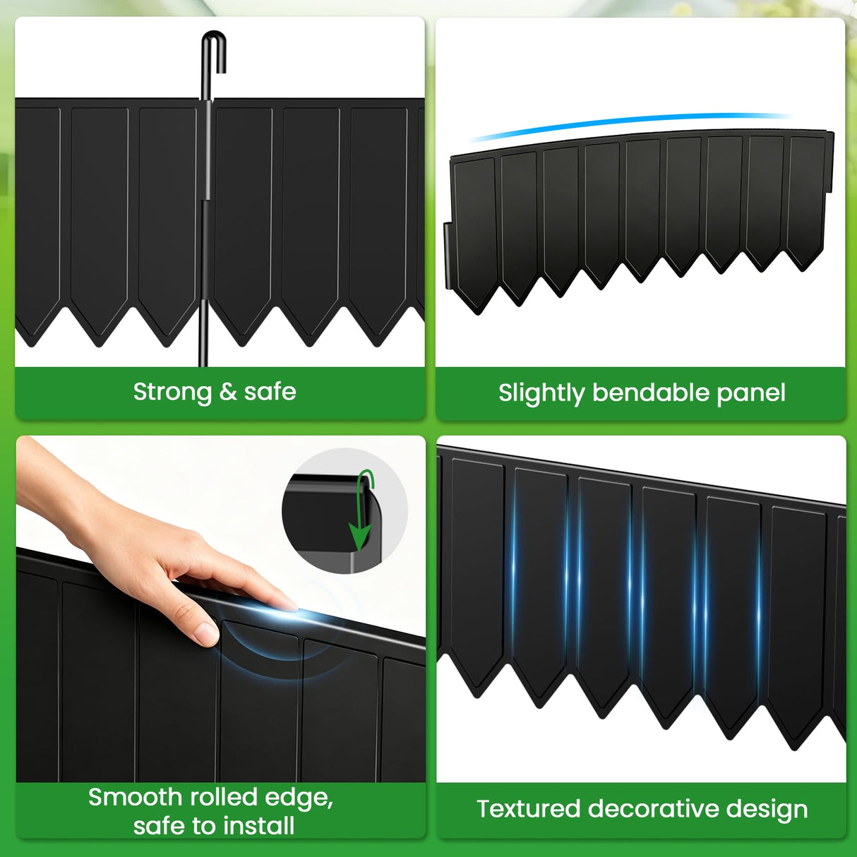 15 Panels Metal Landscape Edging, 6.2in (H) x 20 ft (L)–No Dig Garden Edging with 16 Stakes, Modular Adjustable 0-270°for Tree Rings & Yard Pathways, Anti-Rust Metal Garden Border(Black)
