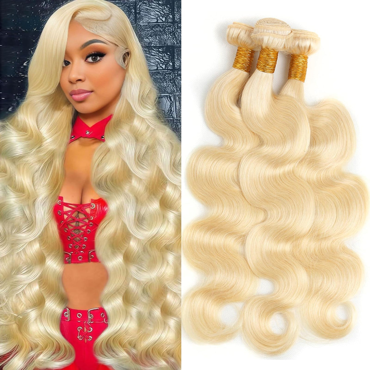 613 Bundles Human Hair 16 18 20 Inch Blonde Body Wave Bundles Human Hair 100% Unprocessed 12A Virgin Human Hair 3 Bundles 613 Body Wave Human Hair Weave Extensions