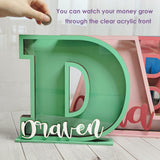 Personalized Name Letter Piggy Bank, 10 Inch Large Wooden Piggy Bank for Kids, 26 Letters Custom Wood Money Box Gift for Boys Girls Christmas Birthday