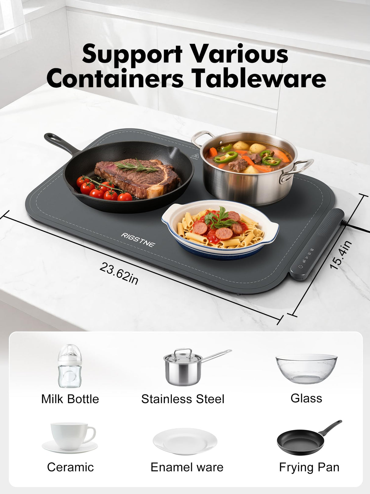 Food Warming Mat, Electric Food Warming Tray with 3 Adjustable Temperature, Fast Full Surface Heating Auto Shut-Off, Food Grade Silicone Food Warmer for Parties Buffet Countertop Home Travel (Gray)