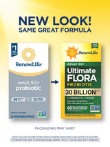 Renew Life Probiotic Adult 50 Plus Probiotic Capsules, Daily Supplement Supports Urinary, Digestive and Immune Health, L. Rhamnosus GG, Dairy, Soy and gluten-free, 30 Billion CFU, 60 Count