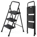 Smug Step Ladder, 3 Step Stool Foldable with Anti-Slip Pedal & Comfortable Handrail, 800lbs Capacity Sturdy Steel Ladder, Protable Heavy Duty Step Stool for Kitchen, Garage & Outdoor Use, Black